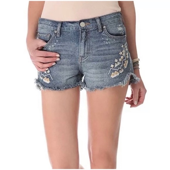 Free People Boho Embroidered Jean Shorts - Picture 2 of 8